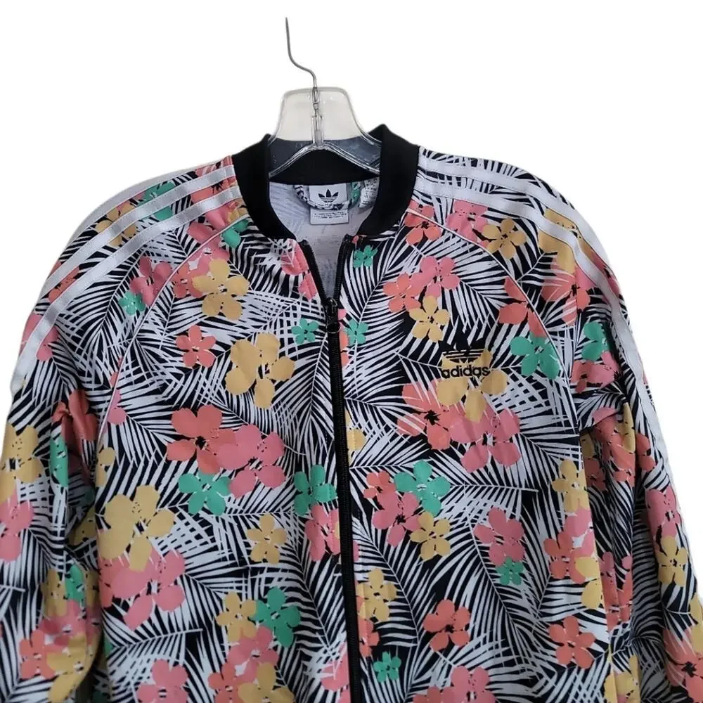 Adidas Kids Girls Multicolor Black and White Floral Bomber Jacket Size Xlarge